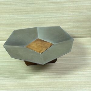 City Joinery Modern Hexagon Metal Wood Bowl Centerpiece Decor 10in Minimalist